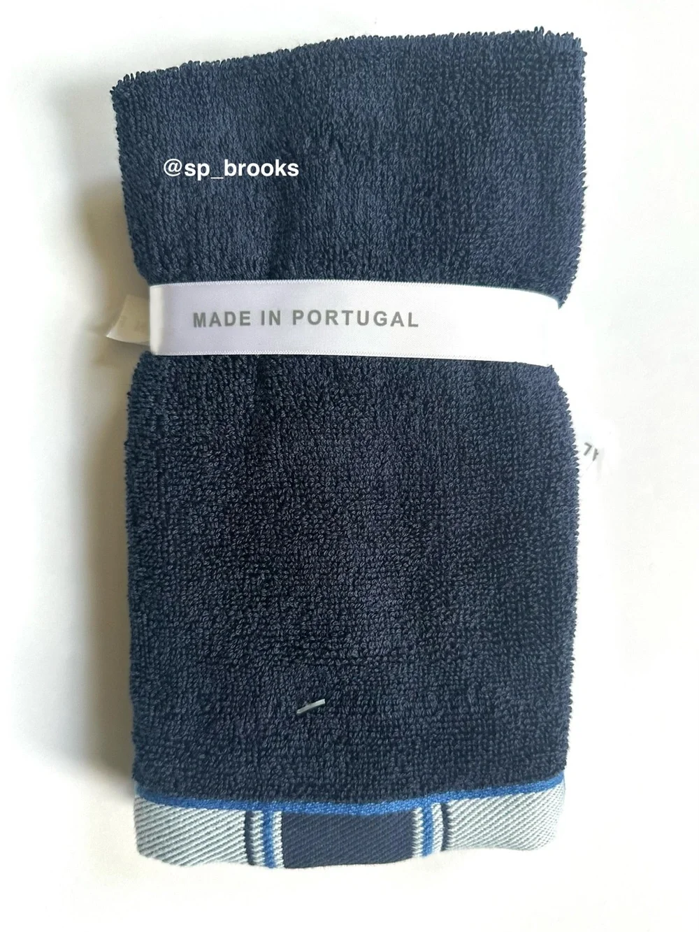 🎁6PC FELPINTER Bath Towel Set - Navy Blue with Woven Striped Piping - Cotton